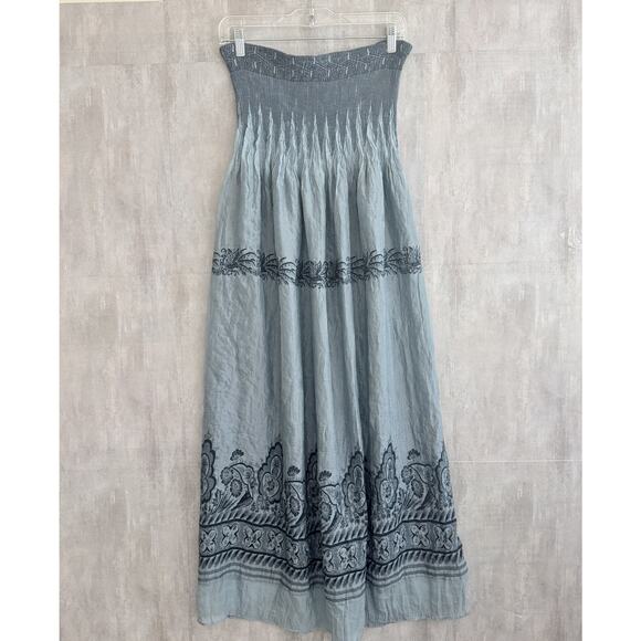 Lapis Anthropologie Dress One Size Maxi Blue Smocked Organza Boho Strapless - Picture 1 of 16